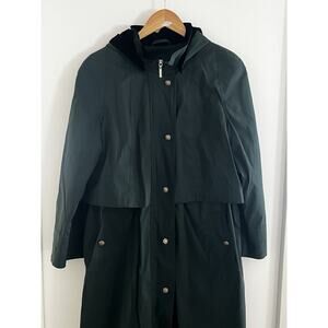 Fleet Street Long Caped Coat Ladies 10P Green Lined Full Zip Hood Rain Jacket